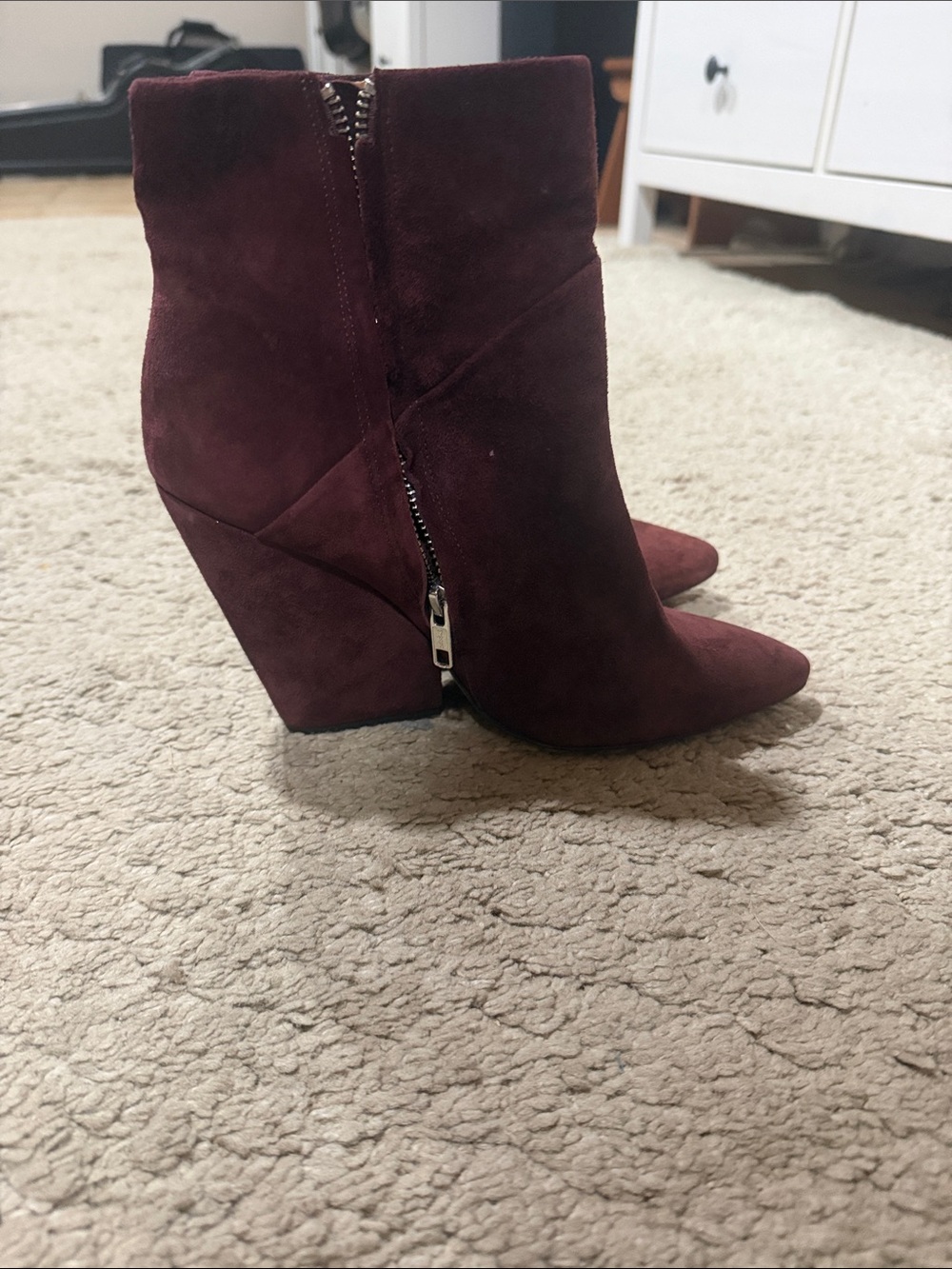 IRO velvet Burgundy Suede Pointed-Toe Wedge Ankle Boots 7/7.5 amazing for fall!!